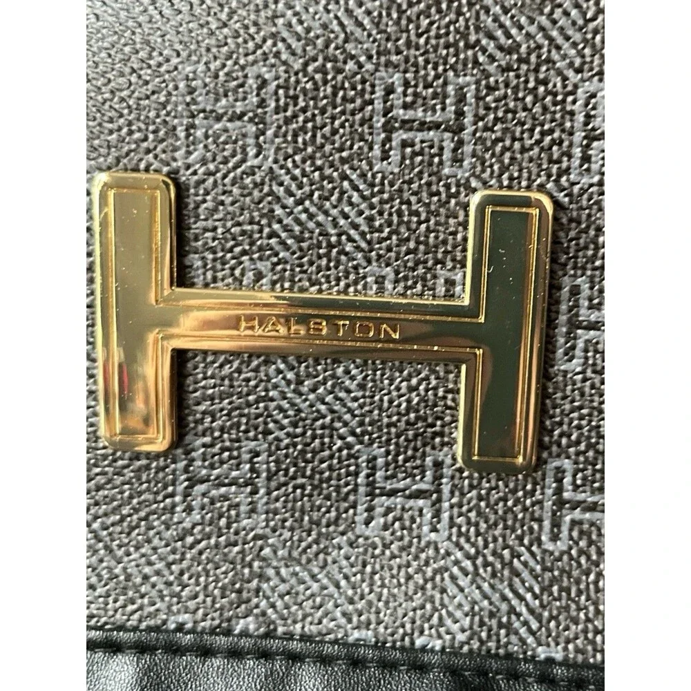 Halston Monogrammed Backpack Women’s Black Gold Tone Accents  READ